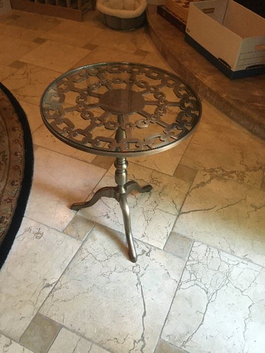 Brass Wheel Table with Glass Top