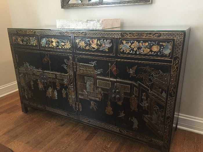 Asian Buffet Cabinet with Glass Top