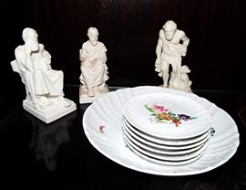 ASSORTED BASALT FIGURES "THE CLASSICS" AND SOME DRESDEN DISHES