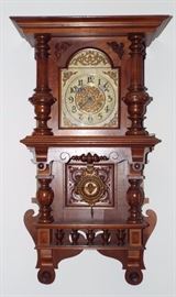 ANTIQUE 1902 BAVARIAN BLACK FOREST WALL CLOCK WITH CHERUB PENDULUM AND BEAUTIFUL ORMULU DECORATION - COMPLETE