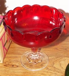 RUBY FLASHED TEARDROP PEDESTAL BOWL