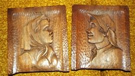 HANDCARVED WOOD PROFILES THAT HAD BEEN THE END CAPS FOR A BOOK CASE