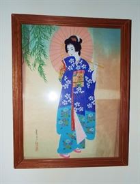 ONE OF MANY JAPANESE PAINTED ON SILK FRAMED ART