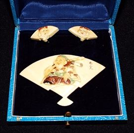 ANTIQUE CARVED PRE-BAN IVORY WITH PAINTING FROM JAPAN