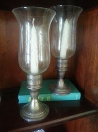 Pair of Gorham Sterling Silver candle holders with grape etched globes