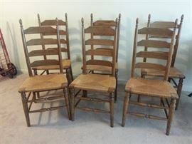 Six Boling Ladder back chairs with rush seating