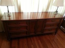 Mid-century solid wood dresser with mirror (mirror not shown)