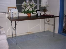 Awesome chrome and wood desk/table.