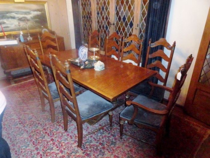 VINTAGE DINNING TABLE AND 8 CHAIRS