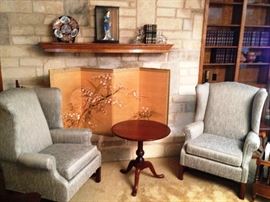 Pennsylvania House dove grey wingbacks, round folding table