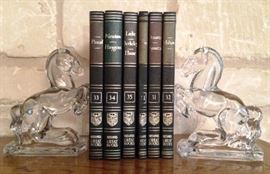large glass horse book ends