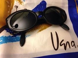 vintage gold and blue Vera silk scarf, vintage ladies Ray Bans