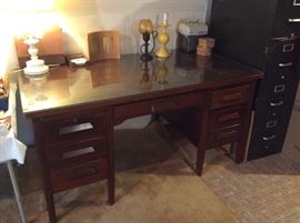Antique Office Desk with Glass top Protector