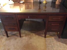Antique Office Desk with Glass top Protector
