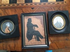 18thc. Portrait drawing by "Villers", early hand cut silhouette of Henry Randolph Fairfax