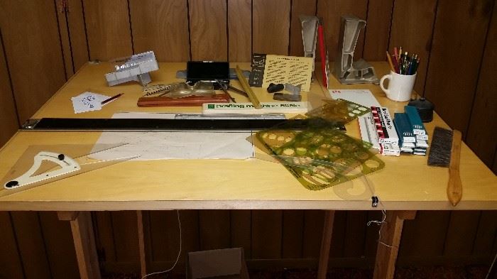 Vintage drafting table and accessories 