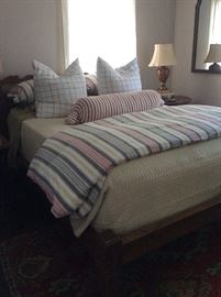 queen bed and bedding...