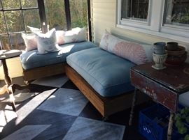 Custom redwood wheeled bed/chairs with custom cushions...These are great!!