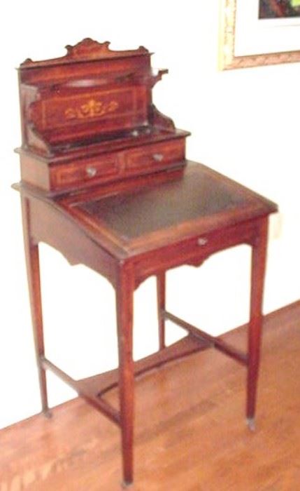 Lady's writing desk with inlay and leather top by Wintour Phelps, Teddington