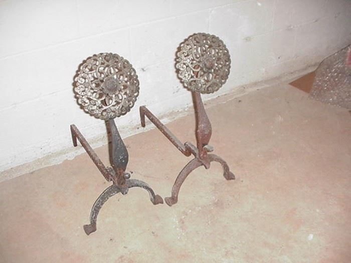 Andirons with rosette tops
