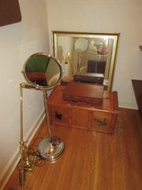 FLOOR MIRROR/ GOLD LAMP / VINTAGE TRUNK / MIRROR