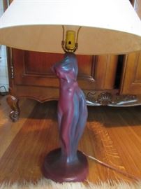 VAN BRIGGLE VASE / CANDLE HOLDERS / SMALL LAMP / WOMAN IN FLAME LAMP 