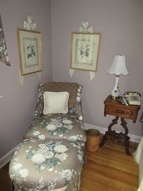 FLORAL CHAIR W/ 1/2 ROUND OTTOMAN