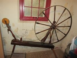 LARGE SPINNING WHEEL W/ LARGE WALKING WHEEL