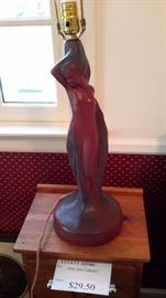 VAN BRIGGLE VASE / CANDLE HOLDERS / SMALL LAMP / WOMAN IN FLAME LAMP 