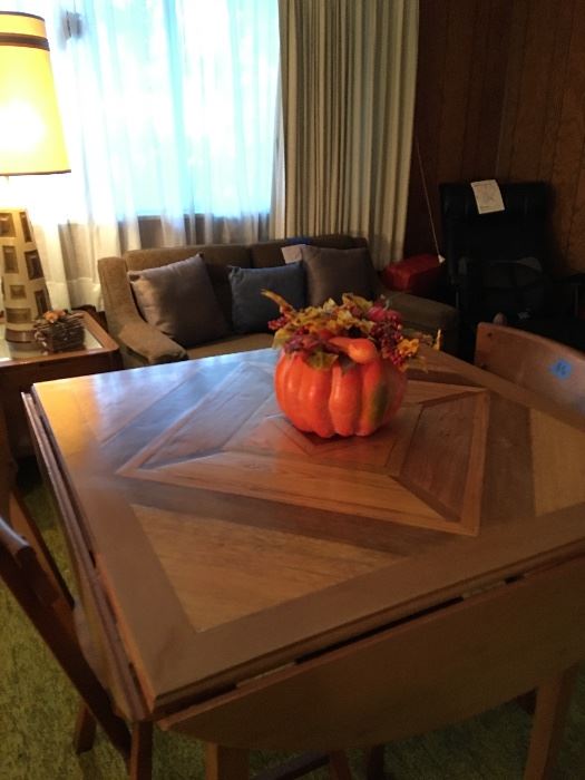 HAND MADE ONE OF A KIND -  INLAY WOOD TABLE WITH SIDE LEAF