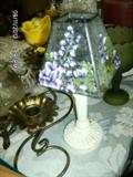 Vintage Milk-glass Lamp w/Tiffany style Leaded Glass Shade