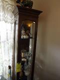 14" square x 80" high Mahogany & glass corner Curio Cabinet w/ door and glass shelves.