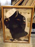 WW-II, C.B. uniform jacket w/ hat, belt-knife, dagger, Enlistment papers, Certificate of Service, Chinese 100 Yaun currency, Photos, and more in glass case.