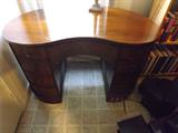 Unique - Kidney Shape Desk - double pedestal w/ center drawer -minor damage to right side base