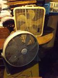 Round and Box style Portable Fans, including 2-Oscillating 18" Floor fans with adjustable raised base.