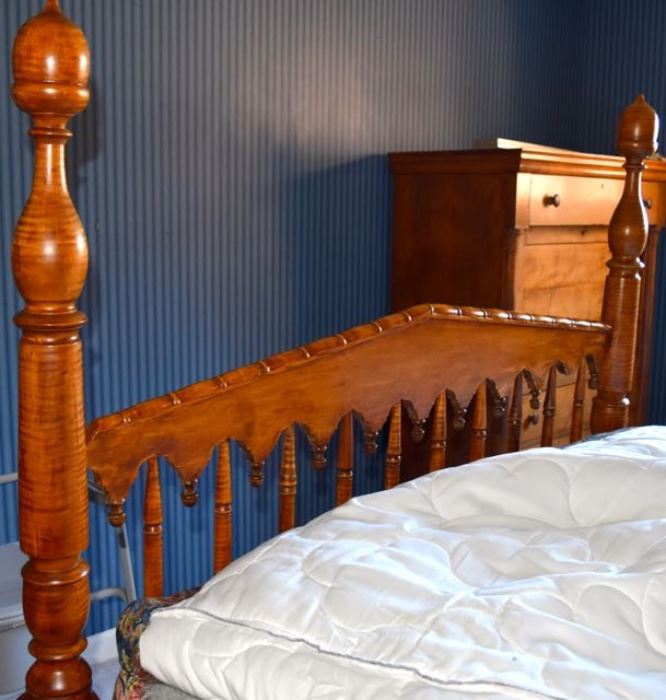 Early 19th Century Tiger Maple Bed -- Can accommodate  either a Queen or full size mattress. Part of the most beautiful Tiger Maple bedroom Suite I have ever seen -- Bed, Secretary, and chest of drawers (second owner)  This bed is available for a Buy it now price of $695.