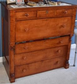 19th Century Tiger Maple Chest of Drawers with Bonnet Drawer - Part of the most beautiful Tiger Maple bedroom Suite I have ever seen -- Bed, Secretary, and chest of drawers (second owner).  This chest is available for the Buy it now price of $795.