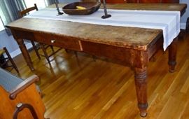 GORGEOUS early work table/dining table, with pegged construction, and a TWO BOARD chestnut top.  This is the real deal, available to purchase now at a Buy it Now price of $1450.