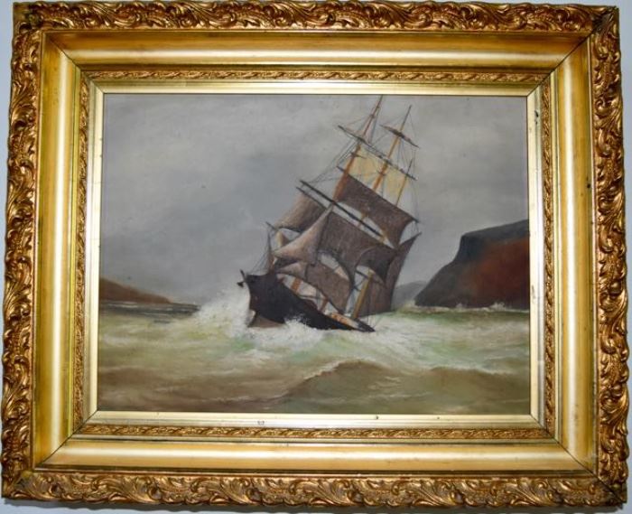 James Shaw, 19th Century Oil on canvas of ship at sea