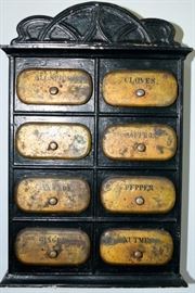 Early metal spice cabinet with original paint