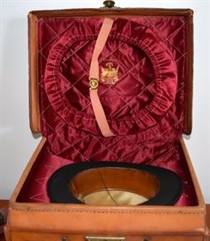 Inside of Knox NY Perfect Condition Leather Stovepipe Hat Box 