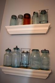 Collection of 19th Century Mason Jars including Millville Thumbscrew jars and Mason's Improved jars