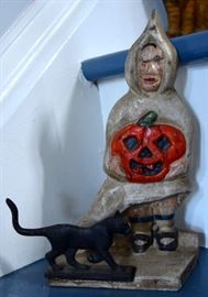 EARLY NOT REPRO Bradley & Hubbard Ghost and black cat Doorstop.  Part of an Incredible collection of early Hubley and other doorstops