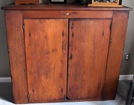 Early Pine Two Drawer Cabinet with Original Finish.  Narrow Depth and perfect for a TV stand Available for the Buy it Now price of $350
