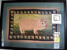 Fabulous Wool Hooked Rug of Pig
