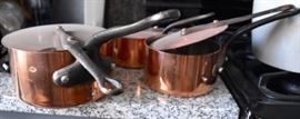Heavy Paris E. Dehillerin Copper pots -- a HUGE 13 piece set - includes 7 pots and 6 lids.  Available at the Buy it Now Price of $950.  (this is a bargain, check the internet) 