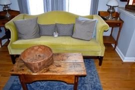 Camelback Sofa in Chartreuse Velvet Fabric