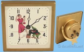 Lux Animated Black Americana Shoeshine Clock, Waterbury CT,  Runs great