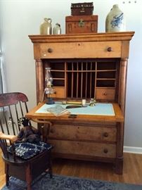 Circa 1830 Incredible Tiger Oak Drop Front Secretary -- part of the most beautiful Bedroom Suite I have ever seen.  Available now at the Buy it Now price of $1250