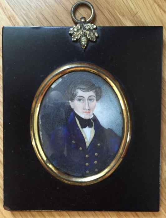 Early 1800's Hand-painted Portrait miniature in original wood frame